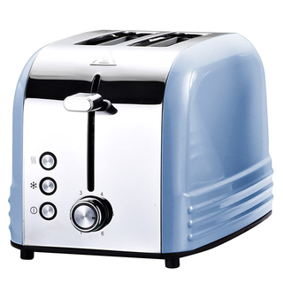 2片烤面包机不锈钢烤面包机，带6个面包罩，可设置超宽插槽