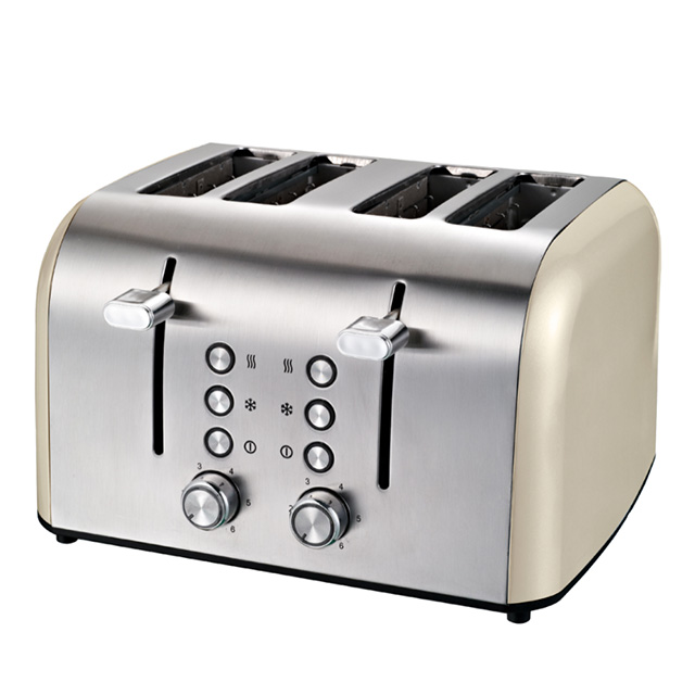 4片烤面包机不锈钢烤面包机，带6个面包罩设置宽槽